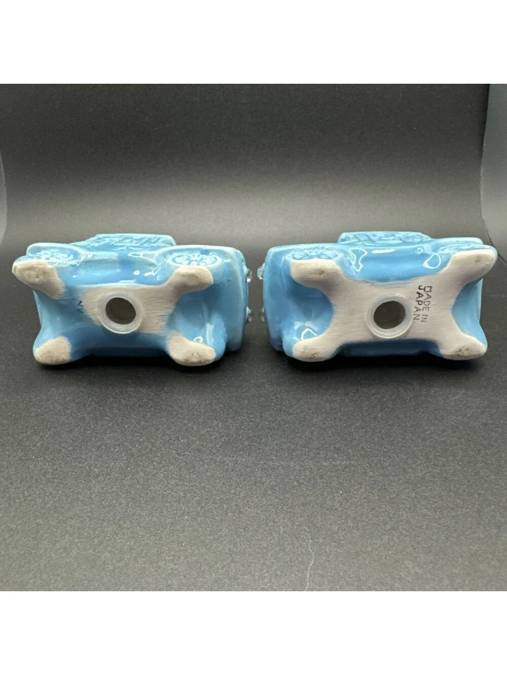 N/A add a dash of vintage charm to your dining experience with these ceramic blue car salt and pepper shakers  originating from japan in the 1960s